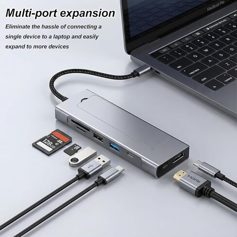 8-in-1 USB C Hub with M.2 NVMe SSD Enclosure, 4K HDMI, 100W PD, 10Gbps USB-C, USB3.2, SD/TF Card Reader for XPS, Dell, MacBook Pro, iPad Pro Upgraded in Kuwait