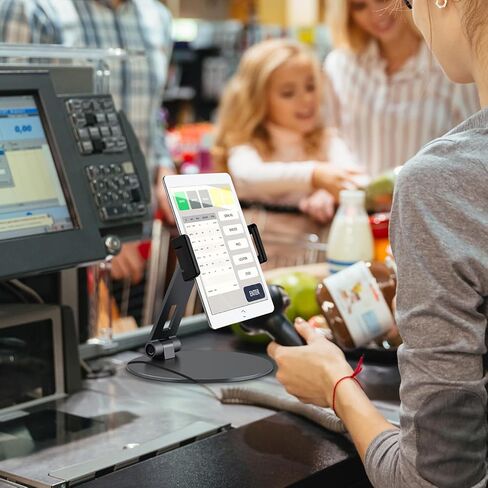 حامل كمبيوتر لوحي دوار، حامل كشك بيع بالتجزئة قابل للدوران 360 درجة، حامل عرض POS تجاري من الألومنيوم لجهاز Microsoft Surface، iPad 10، Galaxy Tabs-7''-13''أقراص للأعمال والمكتب ومطبخ الاستقبال والمنزل باللون الأسود in Kuwait