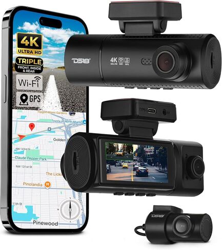 DS18 Eagle-F3 4K Dash Cam Triple Front Cabin and Rear, WiFi GPS Dash Cam with Night Vision, 24/7 Parking Mode, G-Sensor, Loop Recording, Includes 64GB microSD Card in Saudi Arabia