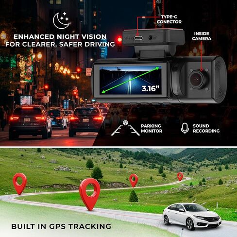 DS18 Eagle-F3 4K Dash Cam Triple Front Cabin and Rear, WiFi GPS Dash Cam with Night Vision, 24/7 Parking Mode, G-Sensor, Loop Recording, Includes 64GB microSD Card in Saudi Arabia