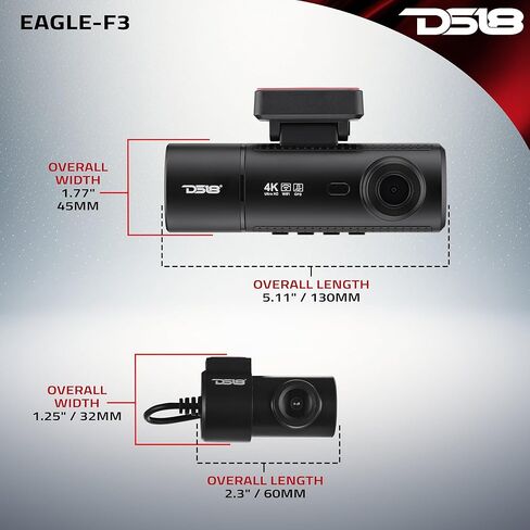 DS18 Eagle-F3 4K Dash Cam Triple Front Cabin and Rear, WiFi GPS Dash Cam with Night Vision, 24/7 Parking Mode, G-Sensor, Loop Recording, Includes 64GB microSD Card in Saudi Arabia