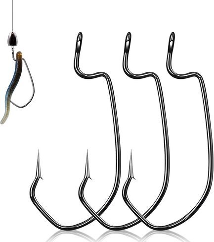 9KM DWLIFE EWG Worm Fishing Hooks - 100PCS Texas Rig Hooks for Bass Fishing, Worm Hook with Extra Wide Gap,Fishing Hooks for Freshwater/Saltwater in Saudi Arabia