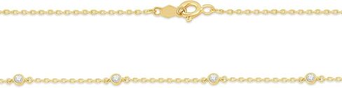 قلادة سلسلة كابل محطة زركونيا مكعبة من الذهب الأبيض والأصفر عيار 14 قيراط من Everyday Elegance للنساء | سلسلة كابل 18 بوصة مع مشبك حلقة زنبركية | 2 مم، 3.5 مم و4 مم أحجار تشيكوسلوفاكيا مستديرة | مع صندوق هدايا مجوهرات in Kuwait