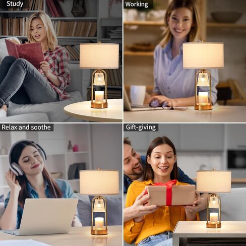 Big Candle Warmer Lamp with Timer, Wax Melt Warmer with Beige Fabric Shade Lamp, Table lamp for Birthday Gifts Mom Women, Living Room, Bedroom,Housewarming Gifts, Include 3 Bulb Dimmable in Saudi Arabia