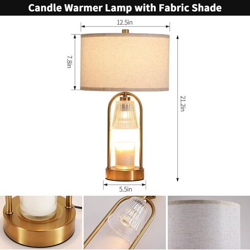 Big Candle Warmer Lamp with Timer, Wax Melt Warmer with Beige Fabric Shade Lamp, Table lamp for Birthday Gifts Mom Women, Living Room, Bedroom,Housewarming Gifts, Include 3 Bulb Dimmable in Saudi Arabia