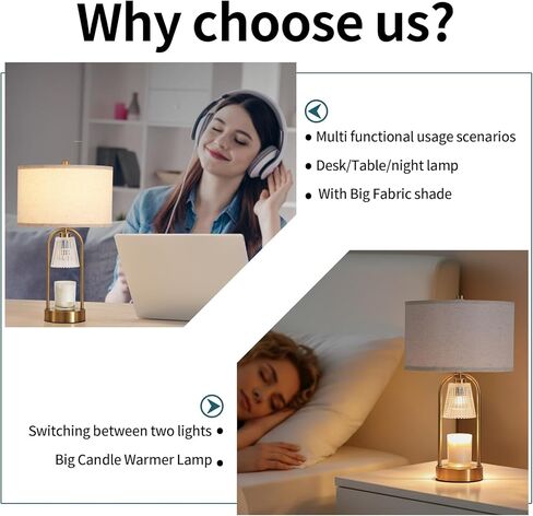 Big Candle Warmer Lamp with Timer, Wax Melt Warmer with Beige Fabric Shade Lamp, Table lamp for Birthday Gifts Mom Women, Living Room, Bedroom,Housewarming Gifts, Include 3 Bulb Dimmable in Saudi Arabia