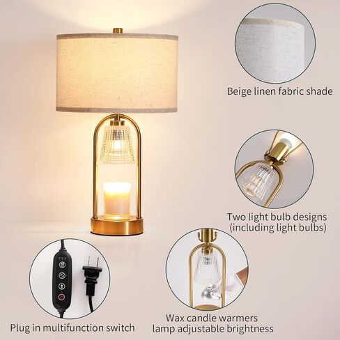 Big Candle Warmer Lamp with Timer, Wax Melt Warmer with Beige Fabric Shade Lamp, Table lamp for Birthday Gifts Mom Women, Living Room, Bedroom,Housewarming Gifts, Include 3 Bulb Dimmable in Saudi Arabia