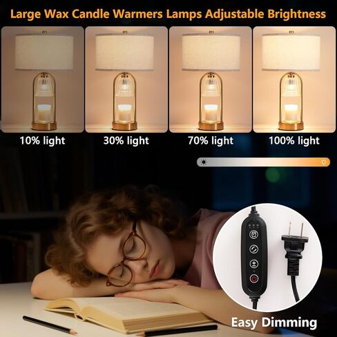 Big Candle Warmer Lamp with Timer, Wax Melt Warmer with Beige Fabric Shade Lamp, Table lamp for Birthday Gifts Mom Women, Living Room, Bedroom,Housewarming Gifts, Include 3 Bulb Dimmable in Saudi Arabia