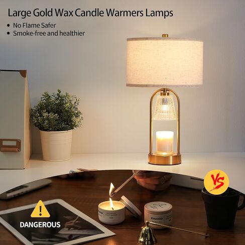 Big Candle Warmer Lamp with Timer, Wax Melt Warmer with Beige Fabric Shade Lamp, Table lamp for Birthday Gifts Mom Women, Living Room, Bedroom,Housewarming Gifts, Include 3 Bulb Dimmable in Saudi Arabia