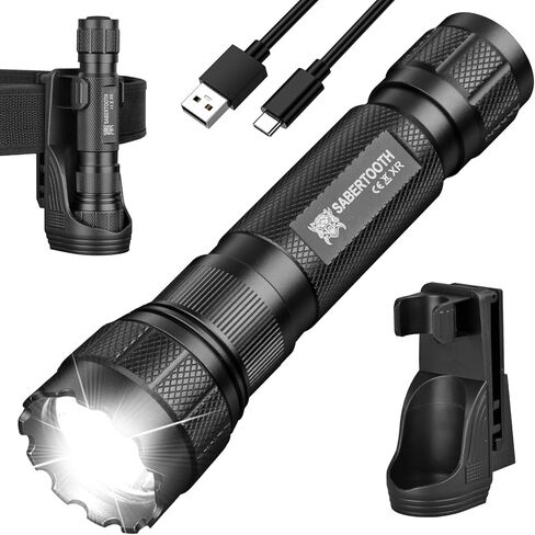 SABERTOOTH Police Tactical Flashlights 1800 High Lumen with Holster for Duty Belt,LED Flashlights for Camping Emergencies-XR3.0 in Saudi Arabia