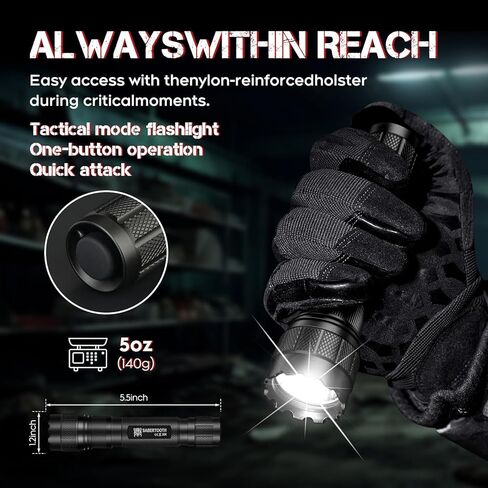 SABERTOOTH Police Tactical Flashlights 1800 High Lumen with Holster for Duty Belt,LED Flashlights for Camping Emergencies-XR3.0 in Saudi Arabia