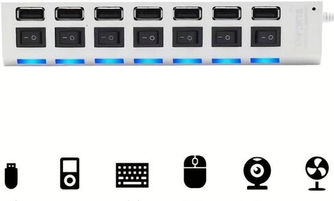 High Speed 7 Ports/ 4 Ports LED USB 2.0 Adapter Hub Multi-Port Socket Powered ON/Off Switch Charger Splitter for Pc Laptop Computer U Disk Phone Tablet in Saudi Arabia