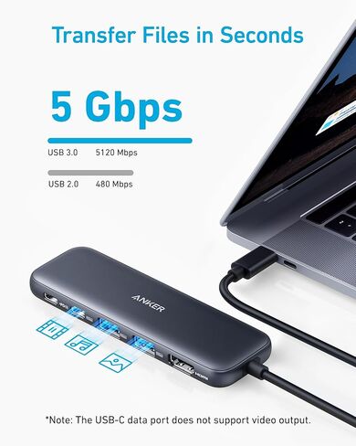 كابل Anker HDMI 8K@60 هرتز، سلك HDMI 6FT Ultra HD 4K@120 هرتز، محور USB C، موزع USBC إلى HDMI 5 في 1 مع شاشة 4K in Kuwait