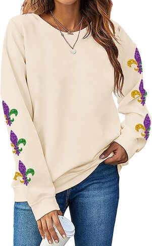 ماردي غرا البلوز للنساء كرنفال بريق بلوزات نيو أورليانز ملابس الحفلات Crewneck قميص طويل الأكمام in Kuwait