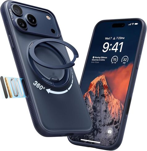 TORRAS 360 Magnetic Stand for iPhone 17 Pro Max Case, [Fit for MagSafe] [4X Military-Grade Protection] Slim Case for iPhone 17 Pro Max, 6.9", Translucent Deep Blue, Ostand O3 Fitness Series in Saudi Arabia