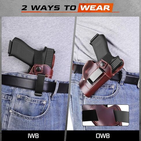 حافظة مسدس جلدية IWB/OWB حافظة حمل مخفية عالمية للرجال والنساء تناسب Glock 17/19/23/26/42/43X Taurus G2/G2C/G3C Sig P365/P320 Springfield M&P 9mm Shield ومعظم المسدسات الحجم (يمكن استخدامه بكلتا اليدين) in Kuwait