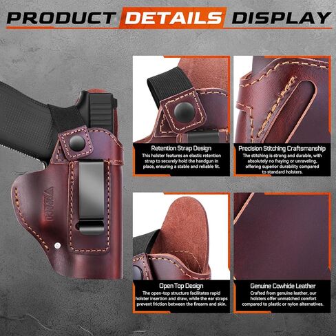 حافظة مسدس جلدية IWB/OWB حافظة حمل مخفية عالمية للرجال والنساء تناسب Glock 17/19/23/26/42/43X Taurus G2/G2C/G3C Sig P365/P320 Springfield M&P 9mm Shield ومعظم المسدسات الحجم (يمكن استخدامه بكلتا اليدين) in Kuwait
