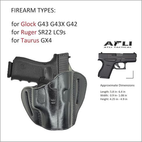 حافظة جلدية OWB لـ Glock 43 - لـ Glock 43، G43X، Mos، G42، Rgr SR22 LC9s، Taurus GX4 Pistols - Glock 43x Pancake Holster OWB - جلد العجل Glock 42 380 حافظة مخفية للحمل in Kuwait