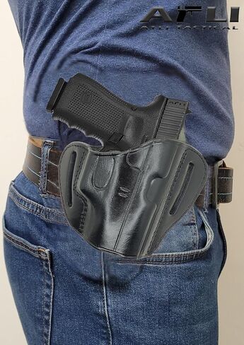 حافظة جلدية OWB لـ Glock 43 - لـ Glock 43، G43X، Mos، G42، Rgr SR22 LC9s، Taurus GX4 Pistols - Glock 43x Pancake Holster OWB - جلد العجل Glock 42 380 حافظة مخفية للحمل in Kuwait