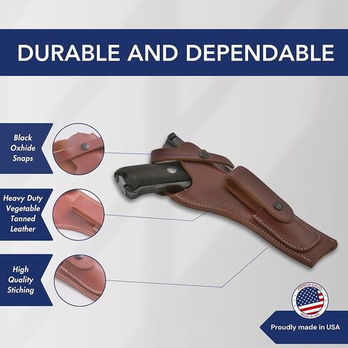 حافظة MK 22 من الجلد الآمن من BlueStone مع حقيبة Mag متوافقة مع مسدسات Ruger MK I وII وIII وIV مع برميل 5.5 بوصة | حافظة مسدس جلدية متوافقة مع مسدس مارك 22 | (صحيح، الماهوجني in Kuwait