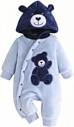 Newborn Baby Winter Hooded Romper Fleece Snowsuit Jumpsuit Outfits 0-18 Months in Saudi Arabia