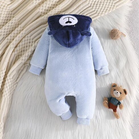Newborn Baby Winter Hooded Romper Fleece Snowsuit Jumpsuit Outfits 0-18 Months in Saudi Arabia