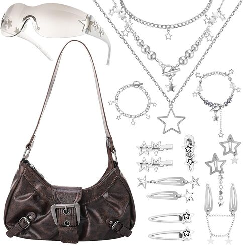 Women's Y2k Purse Shoulder Bag Vintage Buckle Handbag Goth Punk Hobo Bags Y2k Accessories Set Vintage Jewelry Set for Women in Saudi Arabia