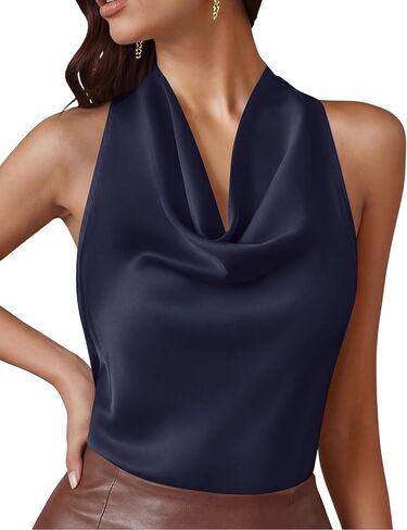 PRETTYGARDEN Women's Halter Going Out Tops Summer 2026 Cowl Neck Open Back Cami Sleeveless Tank Top Spring Vacation Outfits in Saudi Arabia