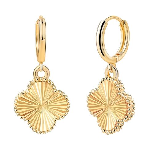 Clover Earrings for Women - 14K Gold Plated Four Leaf Drop Dangle Hoop Earring Hypoallergenic True Non Tarnish Lightweight Jewelry Lucky Gift for Birthday Christmas Trendy Jewelry/Gold Dangle Earring in Saudi Arabia