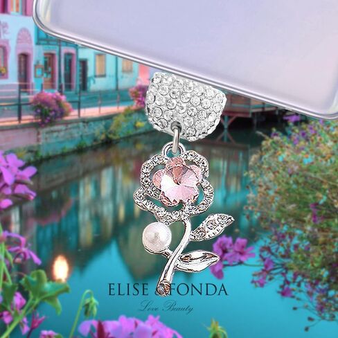 ELISE & FONDA TP444 Type-C منفذ شحن USB كريستال مضاد للغبار قابس صغير للهاتف الخلوي على شكل زهرة لهواتف iPhone 15 /Samsung/OnePlus/Xiaomi/oppo Android (وردي) in Kuwait