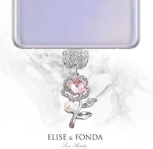 ELISE & FONDA TP444 Type-C منفذ شحن USB كريستال مضاد للغبار قابس صغير للهاتف الخلوي على شكل زهرة لهواتف iPhone 15 /Samsung/OnePlus/Xiaomi/oppo Android (وردي) in Kuwait