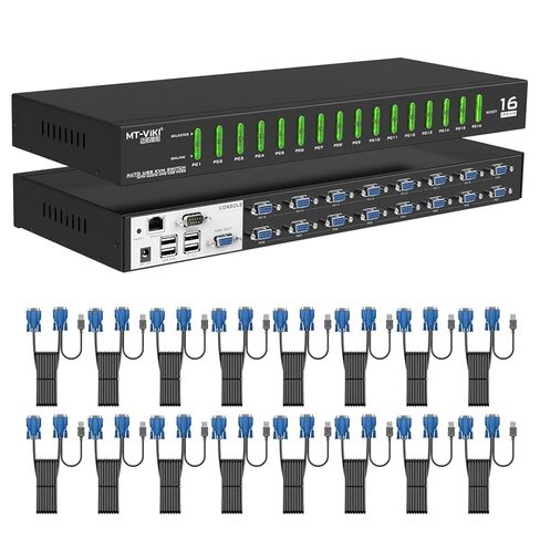 MT-VIKI IP KVM Switch 16 Port, Rackmount KVM Console Over IP, 1 Local & Remote Access, Support Hotkey & OSD, Included 16 VGA KVM Cables in Saudi Arabia