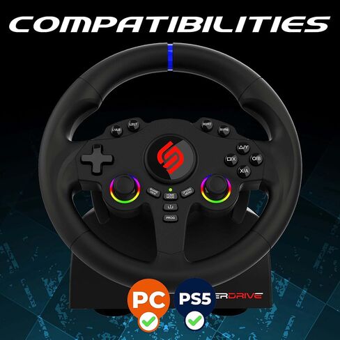 SUBSONIC - Superdrive 220 RS-5 Steering Wheel - PS5 Racing Wheel with Dual Joysticks, 180° Rotation, Pedals and Paddles. Compatible with PS5 and PC - Black in Saudi Arabia