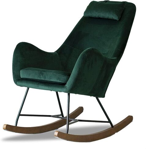 GDFStudio كرسي هزاز داخلي للحضانة، كرسي مخملي منجد مريح مع وسادة، مسند ظهر مرتفع وأرجل خشبية صلبة، طائرة شراعية حديثة لغرفة المعيشة وغرفة النوم والأثاث المنزلي، رمادي فاتح in Kuwait