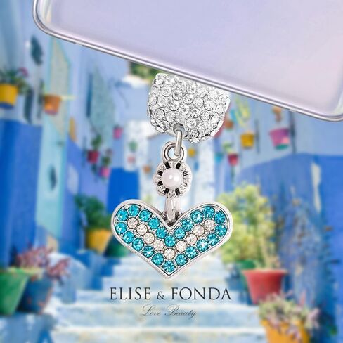 ELISE & FONDA TP1029 منفذ شحن من النوع C كريستال مضاد للغبار قابس صغير كريستال الحب على شكل قلب للهاتف الخلوي لهواتف iPhone 15/16/Samsung/OnePlus/Xiaomi/oppo Android (أزرق) in Kuwait