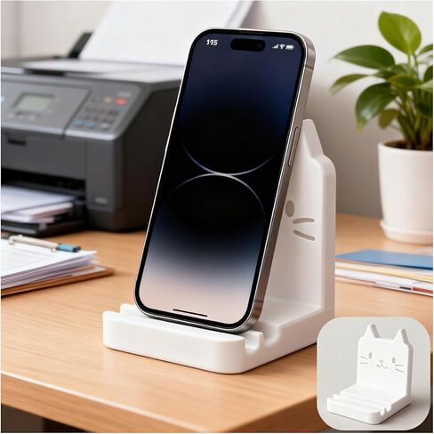 حامل هاتف شخصي للمكتب بفتحتين، حامل هاتف وجه مبتسم لطيف مخصص للمكتب، حامل هاتف محمول من الراتنج الحقيقي الثقيل للهواتف الذكية، iPad، الكمبيوتر اللوحي، السفر، المنزل، المكتب، أبيض in Kuwait