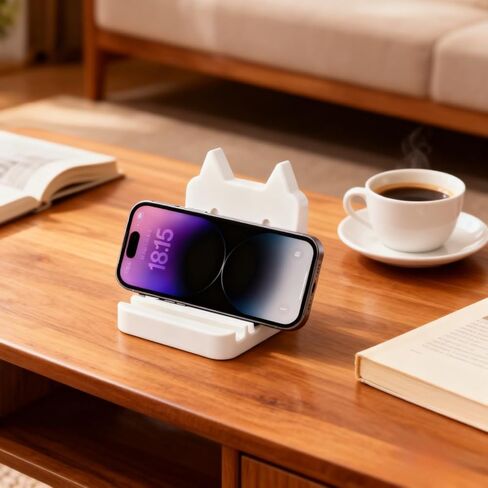 حامل هاتف شخصي للمكتب بفتحتين، حامل هاتف وجه مبتسم لطيف مخصص للمكتب، حامل هاتف محمول من الراتنج الحقيقي الثقيل للهواتف الذكية، iPad، الكمبيوتر اللوحي، السفر، المنزل، المكتب، أبيض in Kuwait