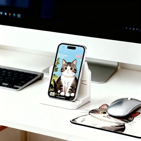 حامل هاتف شخصي للمكتب بفتحتين، حامل هاتف وجه مبتسم لطيف مخصص للمكتب، حامل هاتف محمول من الراتنج الحقيقي الثقيل للهواتف الذكية، iPad، الكمبيوتر اللوحي، السفر، المنزل، المكتب، أبيض in Kuwait