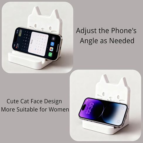 حامل هاتف شخصي للمكتب بفتحتين، حامل هاتف وجه مبتسم لطيف مخصص للمكتب، حامل هاتف محمول من الراتنج الحقيقي الثقيل للهواتف الذكية، iPad، الكمبيوتر اللوحي، السفر، المنزل، المكتب، أبيض in Kuwait