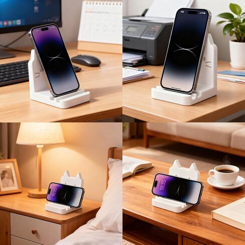 حامل هاتف شخصي للمكتب بفتحتين، حامل هاتف وجه مبتسم لطيف مخصص للمكتب، حامل هاتف محمول من الراتنج الحقيقي الثقيل للهواتف الذكية، iPad، الكمبيوتر اللوحي، السفر، المنزل، المكتب، أبيض in Kuwait