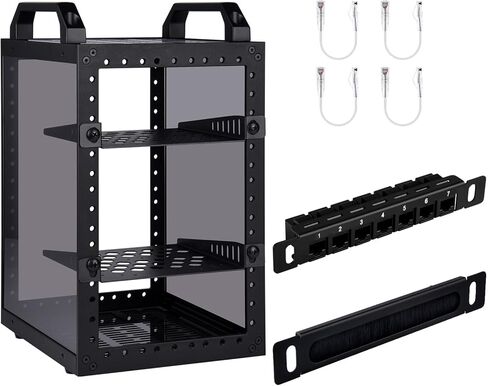 GeeekPi DeskPi RackMate TT Mini Server Cabinet & 0.5U Brush Cable Manager & 0.5U 7-Port Patch Panel & 4PCS Cat6A Ethernet Cable (أسود) in Saudi Arabia