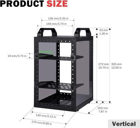 GeeekPi DeskPi RackMate TT Mini Server Cabinet & 0.5U Brush Cable Manager & 0.5U 7-Port Patch Panel & 4PCS Cat6A Ethernet Cable (أسود) in Saudi Arabia
