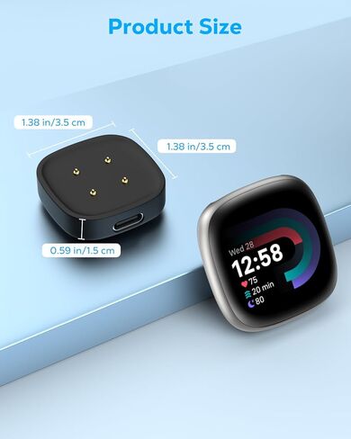 محول شاحن MoKo USB C لساعة Fitbit، قاعدة شحن من النوع C لساعة Versa 4/Versa 3/Sense 2/Sense/Google Pixel Watch 3/2، بديل كابل شحن مغناطيسي محمول لمكتب السفر المنزلي، أسود in Kuwait