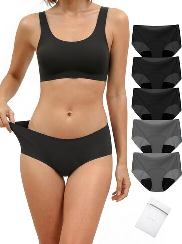 TIICHOO Womens Seamless Period Underwear Lightweight No Show Leak Proof Period Panties with Laundry Bag 5-Pack (X-Large，Black) in Saudi Arabia