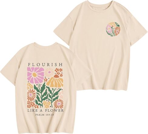 KEEVICI Cute Christian Flower Shirts for Girls Kids Graphic Tees Bible Verse Jesus Shirt Faith Inspirational Cotton Tshirt in Kuwait