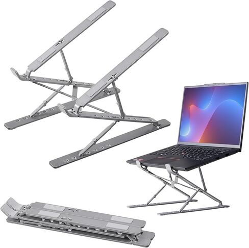 kwmobile Laptop Stand - Adjustable Laptop Riser, Holder - Aluminium Portable DJ, Gaming Stand - Foldable Lap Top, Notebook Desk Stands - Folding Computer Accessories in Kuwait