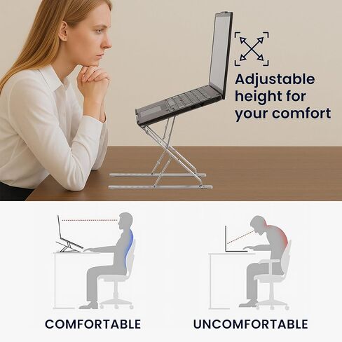 kwmobile Laptop Stand - Adjustable Laptop Riser, Holder - Aluminium Portable DJ, Gaming Stand - Foldable Lap Top, Notebook Desk Stands - Folding Computer Accessories in Kuwait