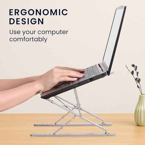 kwmobile Laptop Stand - Adjustable Laptop Riser, Holder - Aluminium Portable DJ, Gaming Stand - Foldable Lap Top, Notebook Desk Stands - Folding Computer Accessories in Kuwait