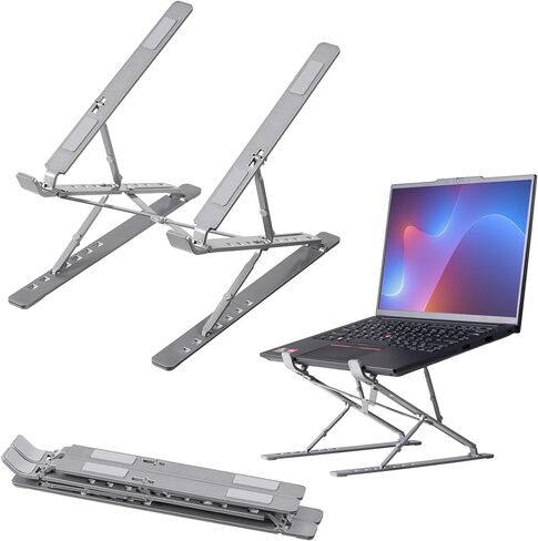 kwmobile Laptop Stand - Adjustable Laptop Riser, Holder - Aluminium Portable DJ, Gaming Stand - Foldable Lap Top, Notebook Desk Stands - Folding Computer Accessories in Kuwait