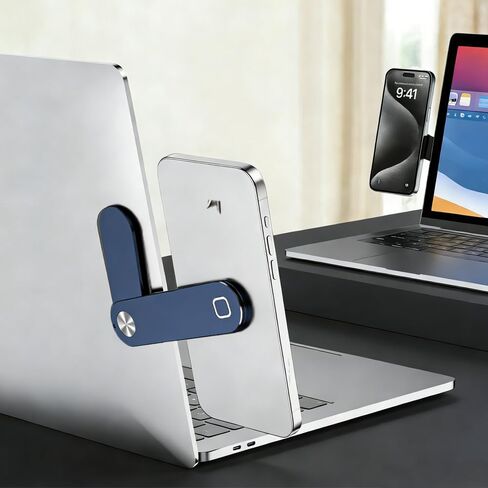 Adjustable Laptop Stand, Magnetic Phone Holder for Laptop Designed, Adjustable Phone Monitor Side Mount, Slim Portable Foldable Computer Expansion Bracket (Blue) in Saudi Arabia